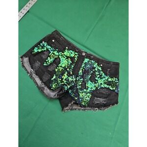 Bless'ed Are The Meek SEQUINED‎ DISTRESSED Shorts Cut-Off Destroyed Sz 2